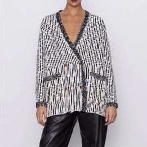 ZARA Women’s Small Black & White Knit Long-Sleeve Blazer